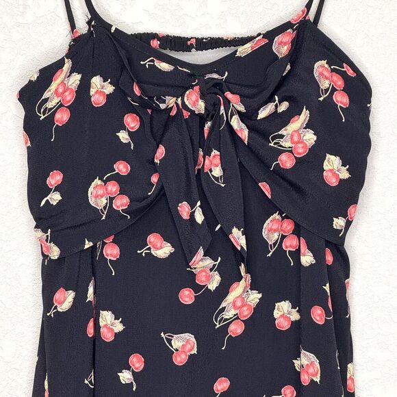 For Love & Lemons Dress Womens Small Black Cherry Print Tie Front Backless Rayon - Picture 6 of 11